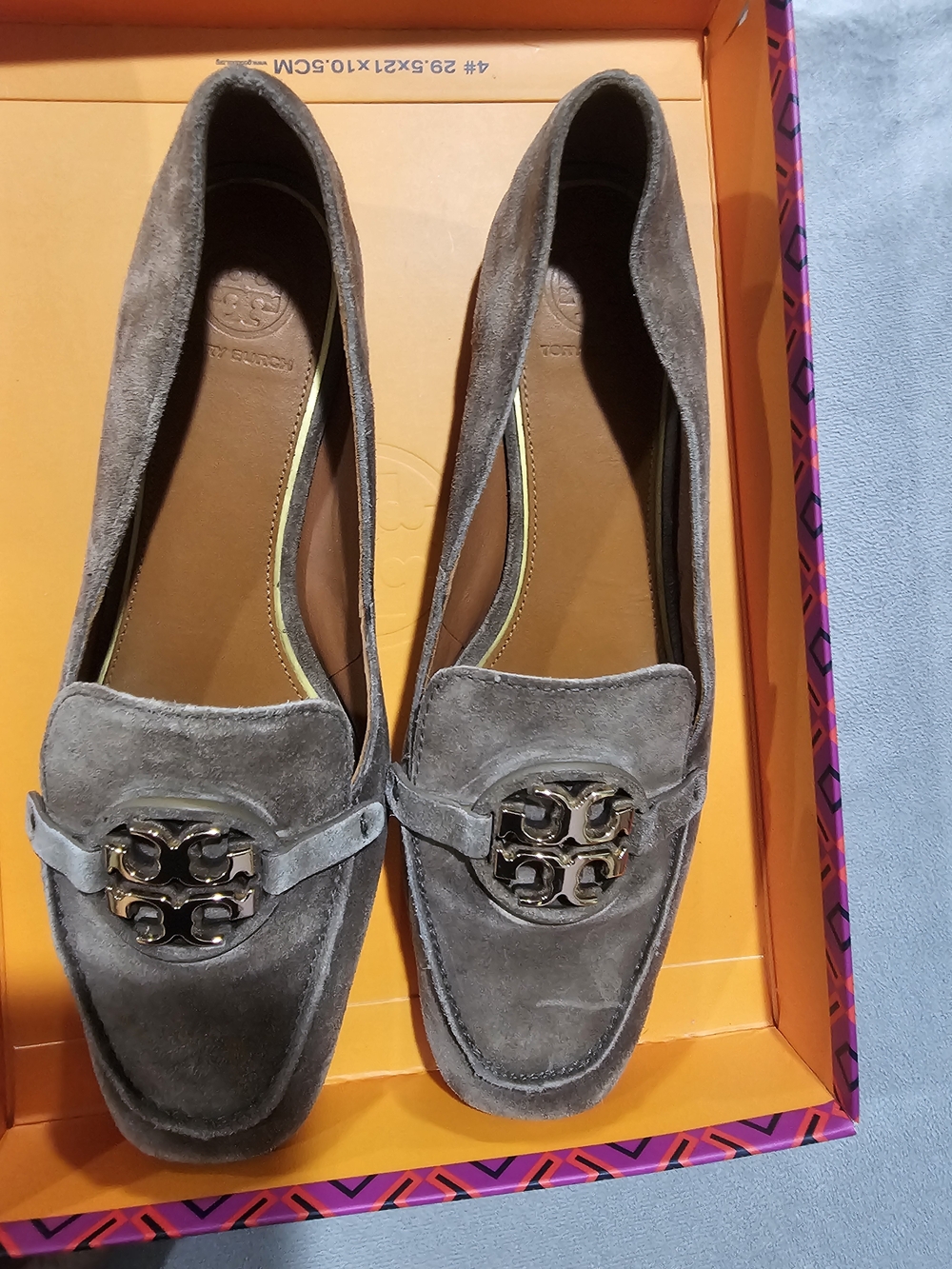 Tory Burch Gray Suede Logo Loafers